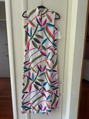 Vintage Sleeveless White Tropical Print Chinese style Dress - Multicolor